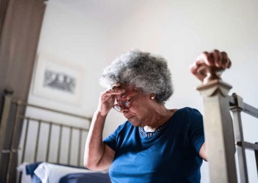 Sad woman in nursing home who is being abused